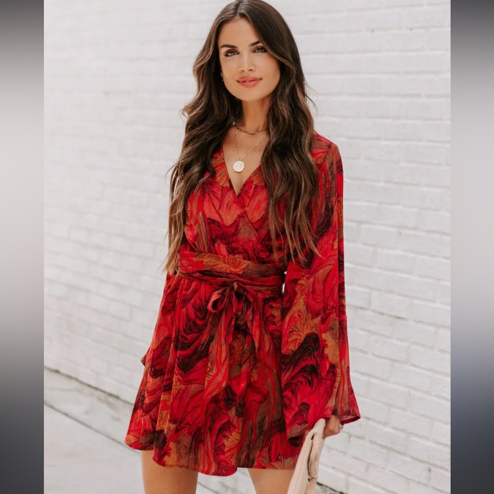 Vici Blaze Printed Bell Sleeve Mini Dress